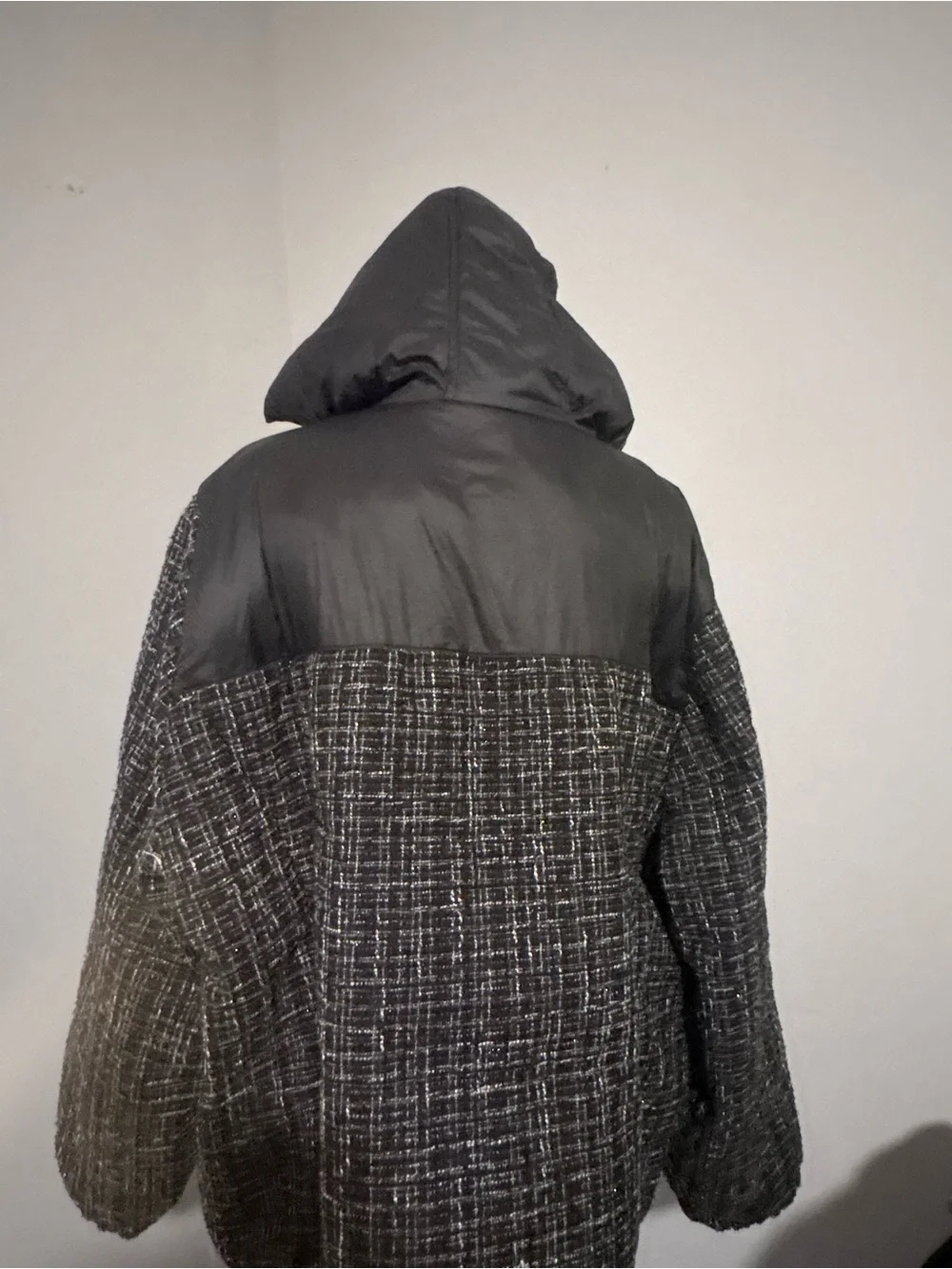 torrid Black & White Tweed Puffer Jacket with Hood